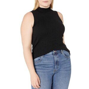 The Drop Women's Karolina Sleeveless Mock Neck Rib Sweater Black Size Medium